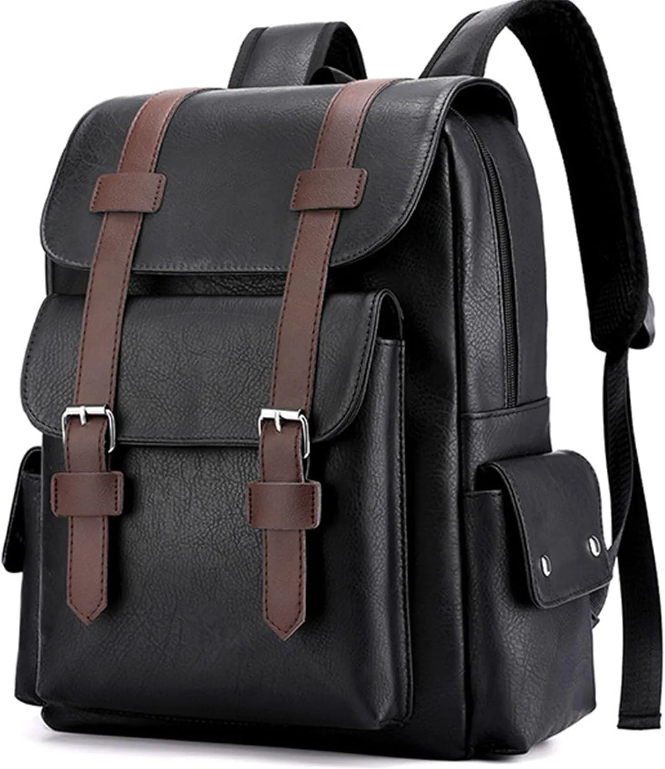 Laptop Backpack for Mens Black Large Leather Work Back pack Travel Small Backpack Carry on Flight Approved Teacher Business Back Pack College Computer Backpack for Womens