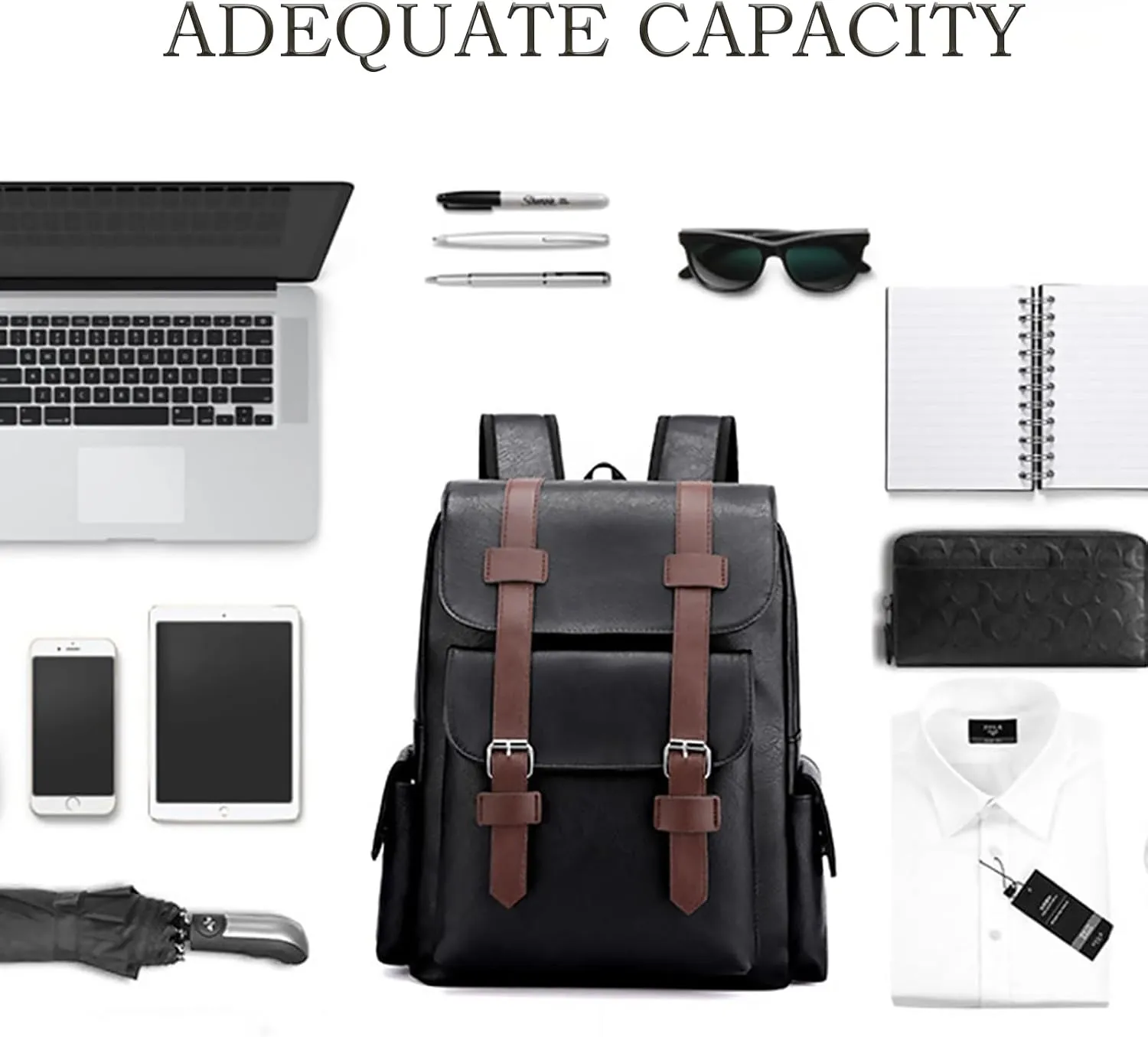 Laptop Backpack for Mens Black Large Leather Work Back pack Travel Small Backpack Carry on Flight Approved Teacher Business Back Pack College Computer Backpack for Womens