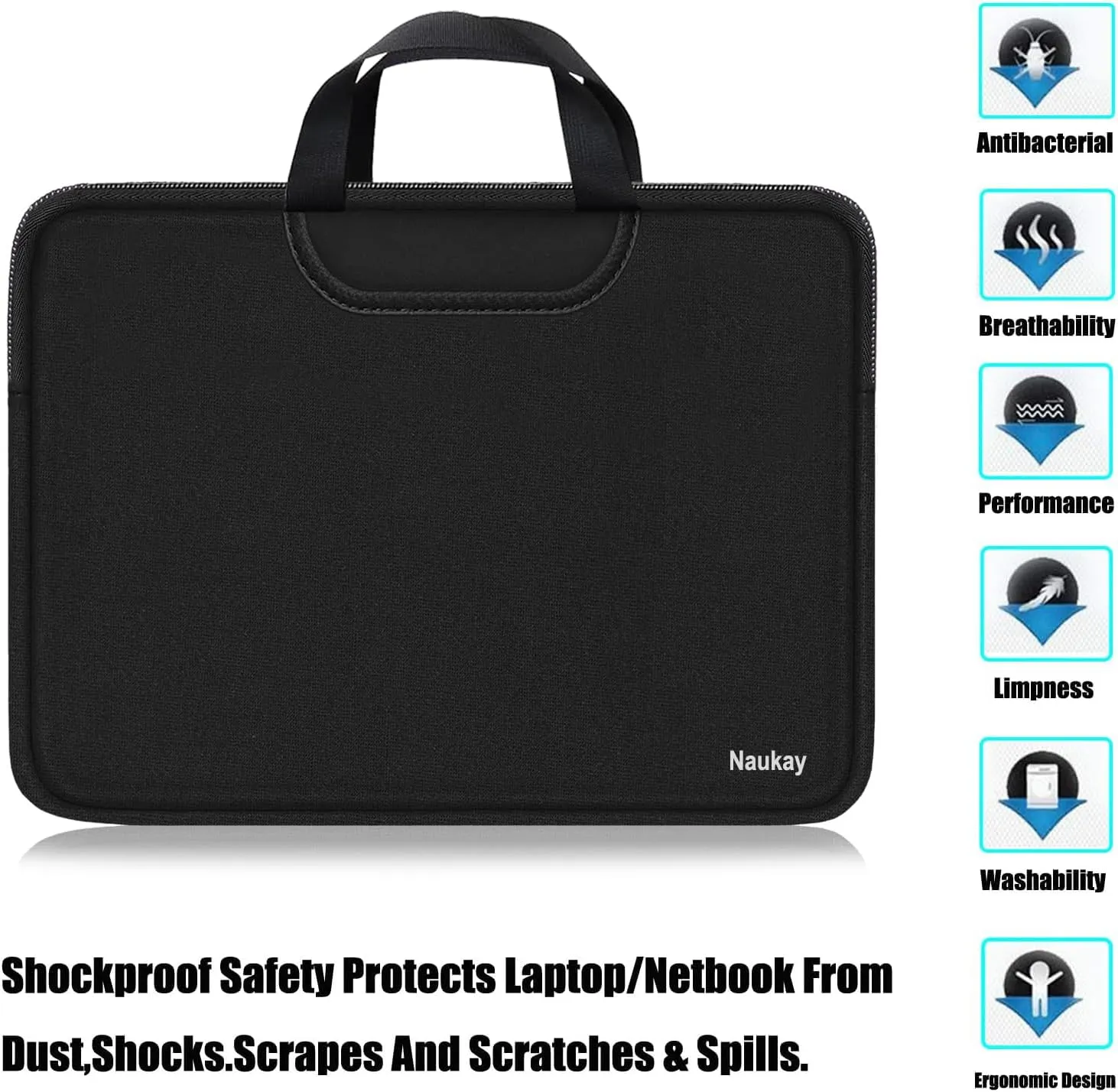 Laptop Sleeve Bag 15.6 Inch, Durable Traveling Briefcase Handle Bag & with Extra Pockets, Computer Protective Case Compatible for 15 15.6 inch HP, Dell, Acer, Asus, Black