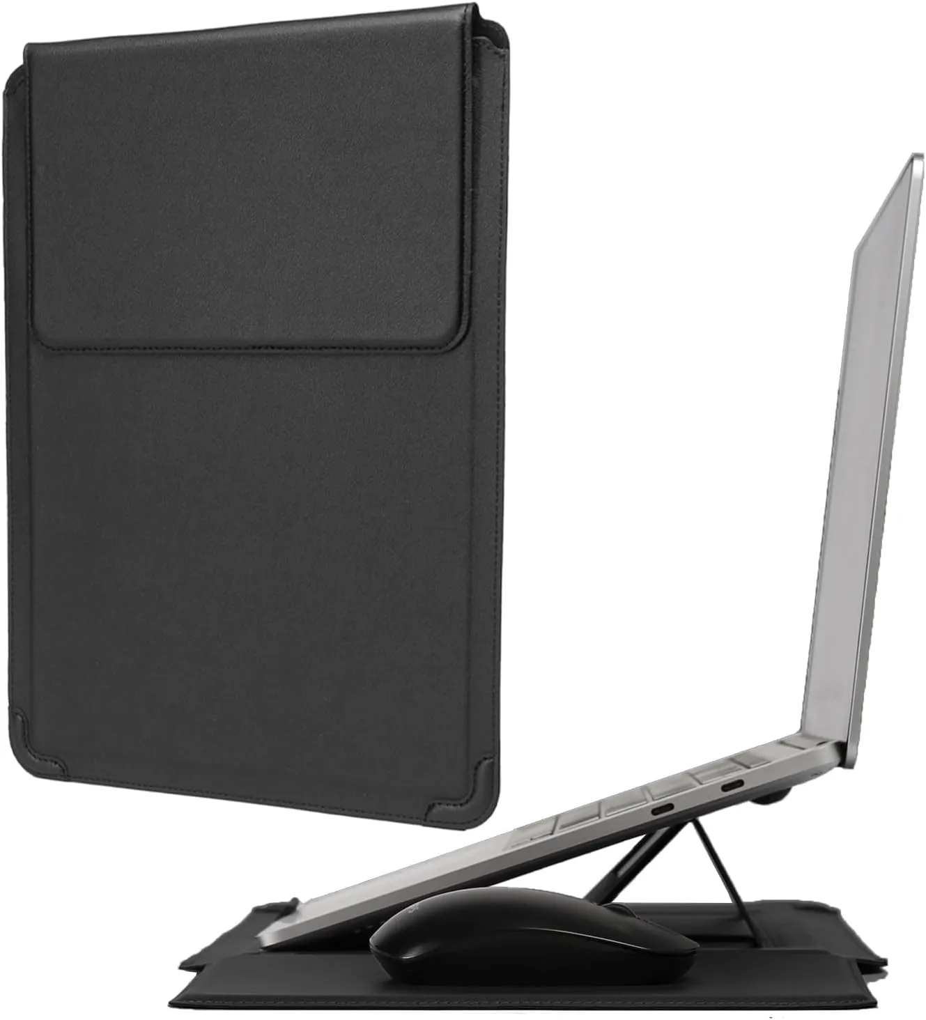 Laptop Sleeve Case with Stand and Mouse Pad 13-14 Inch Laptop Case Chromebook Sleeve Leather Protective Cover for MacBook Pro/Air Dell HP Lenovo ThinkPad Samsung Asus Acer LG Laptops