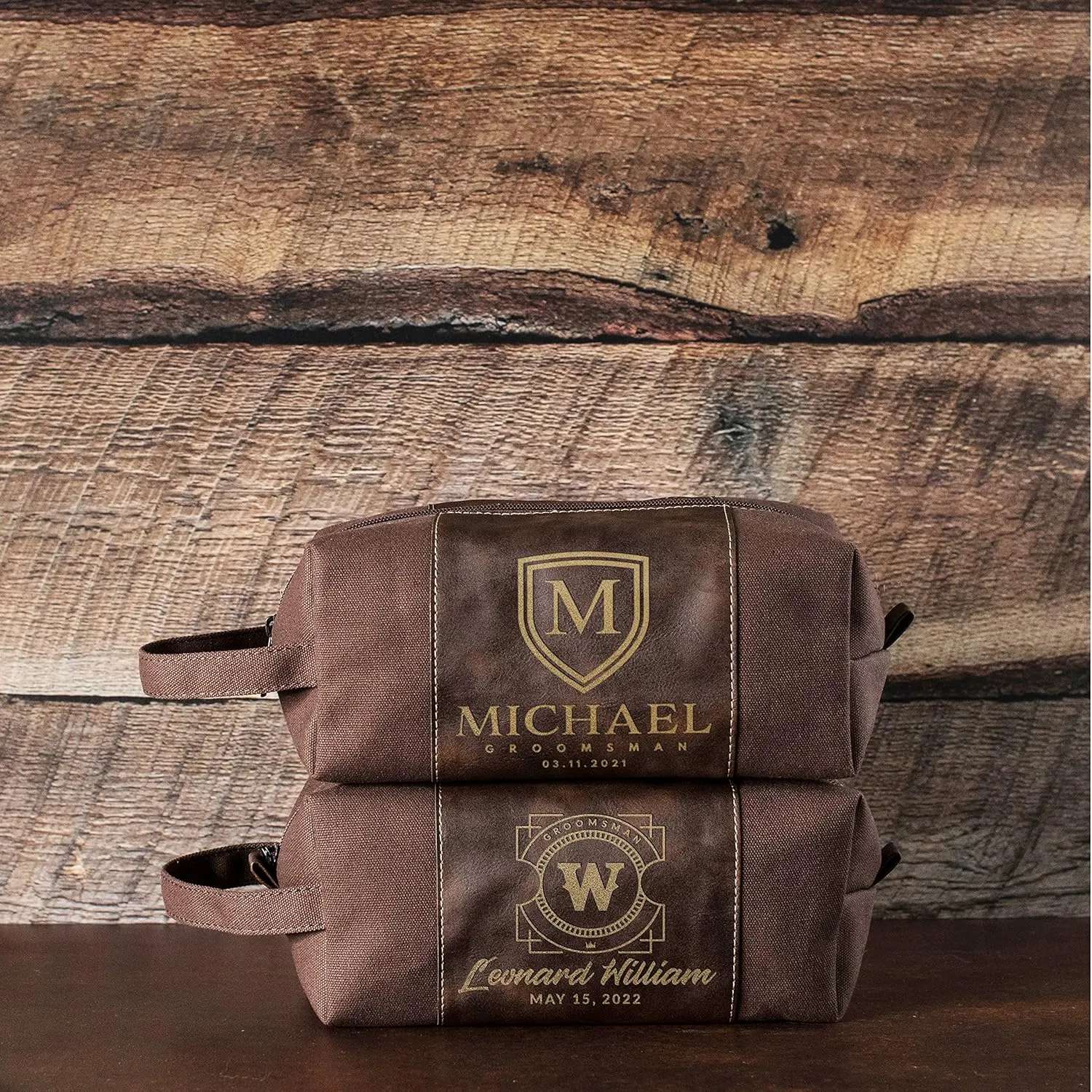 Lara Laser Works Set of 6 - Personalized Groomsmen Gifts, Custom Toiletry Bags for Men - Groomsman Gifts for Wedding, Groomsmen Travel Bag - Beige