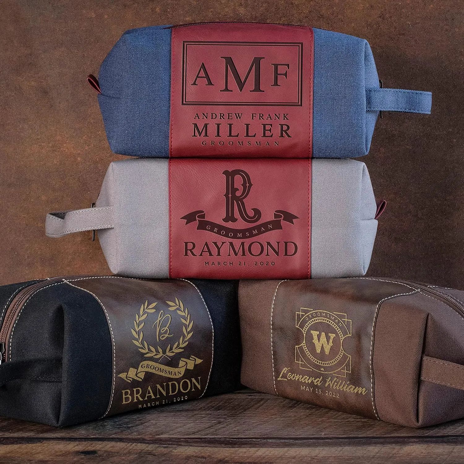Lara Laser Works Set of 6 - Personalized Groomsmen Gifts, Custom Toiletry Bags for Men - Groomsman Gifts for Wedding, Groomsmen Travel Bag - Blue