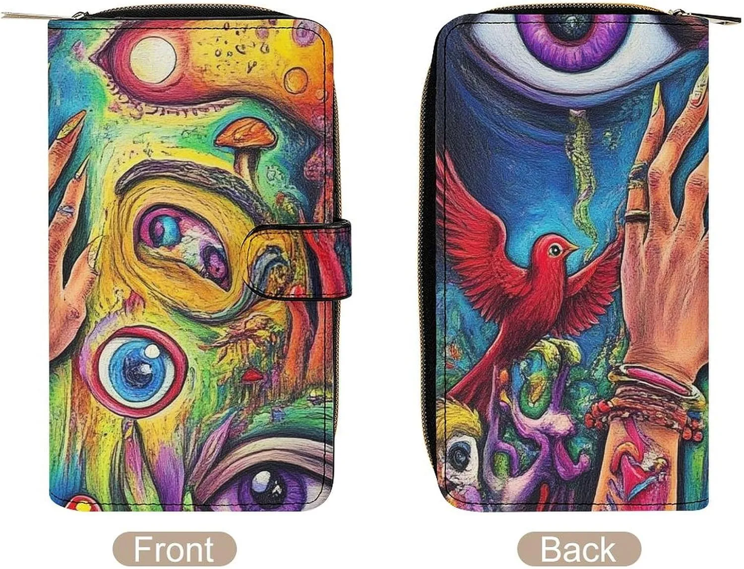 Large Capacity Colorful Trippy Acid Eyes Art Wallet, 12 Card Slots and Compartments Purse for Women Men, Funny Waterproof Lightweight Reusable Wallets