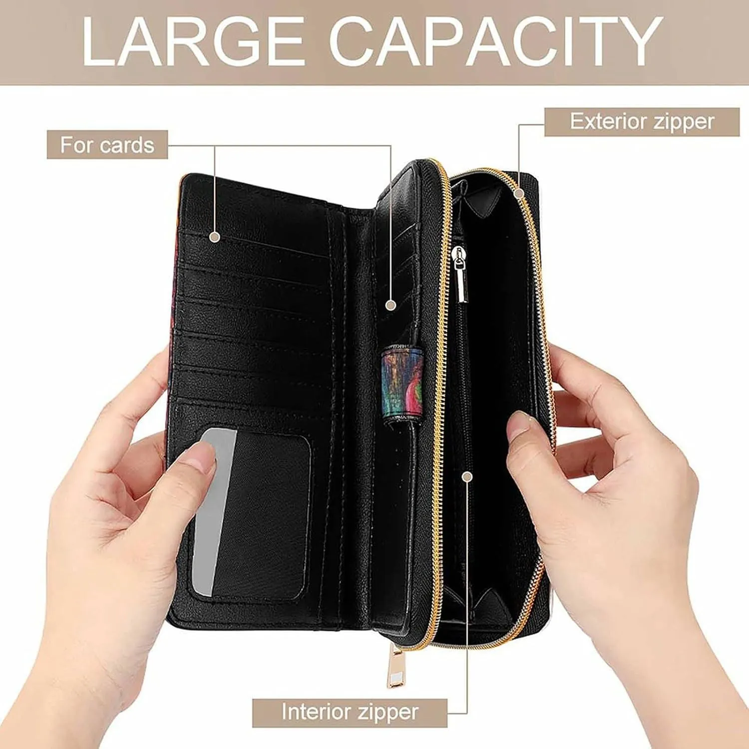Large Capacity Colorful Trippy Acid Eyes Art Wallet, 12 Card Slots and Compartments Purse for Women Men, Funny Waterproof Lightweight Reusable Wallets