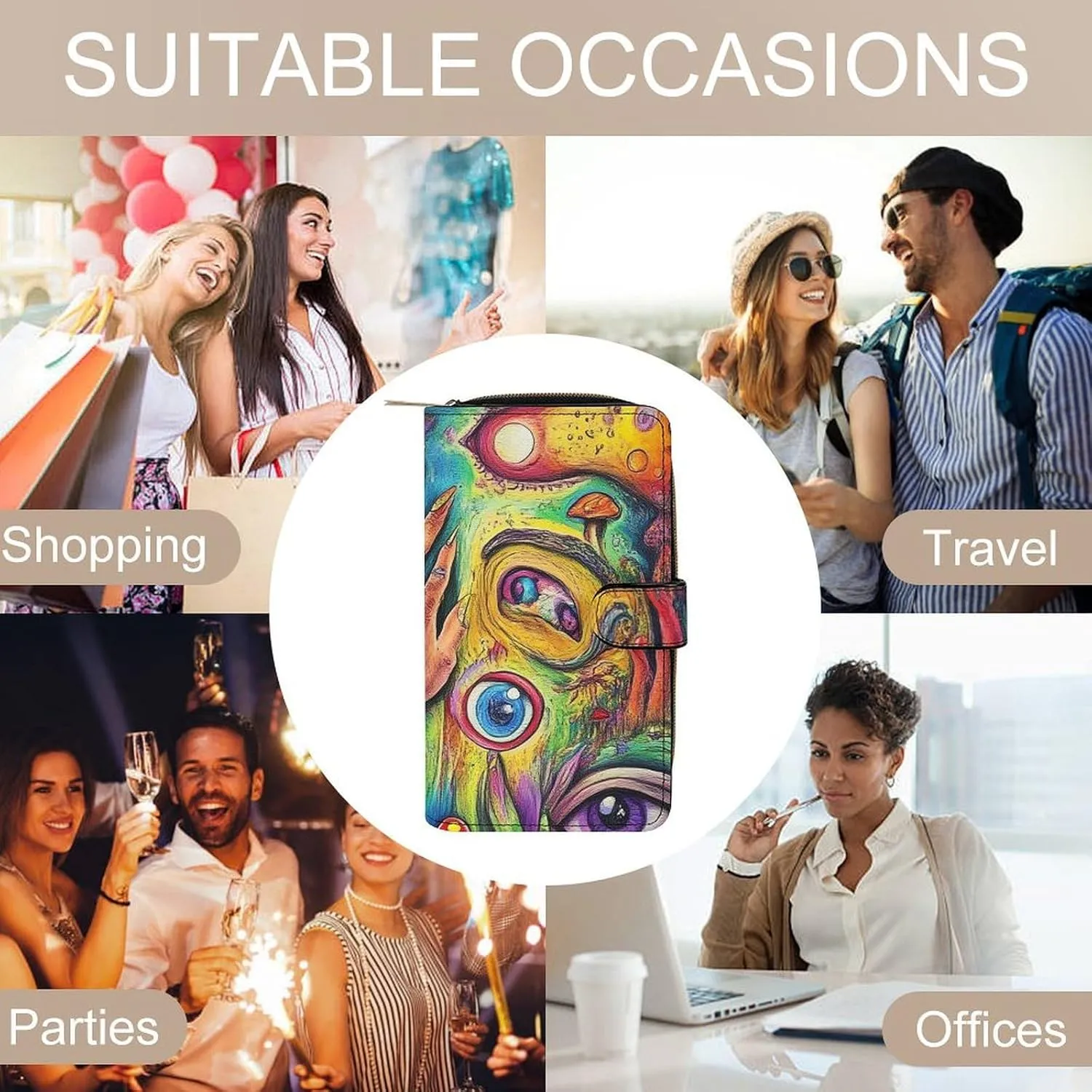 Large Capacity Colorful Trippy Acid Eyes Art Wallet, 12 Card Slots and Compartments Purse for Women Men, Funny Waterproof Lightweight Reusable Wallets
