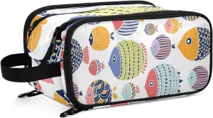 Large Capacity Travel Cosmetic Bag for Women Cute Fishes Travel Portable Cosmetic Pouch With Handle and Divider Flat Lay Bag Organizer Toiletry Bag Makeup Box for Skincare Cosmetics