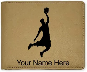 LaserGram Faux Leather Bi-Fold Wallet, Basketball Slam Dunk Man, Personalized Engraving Included (Beige)