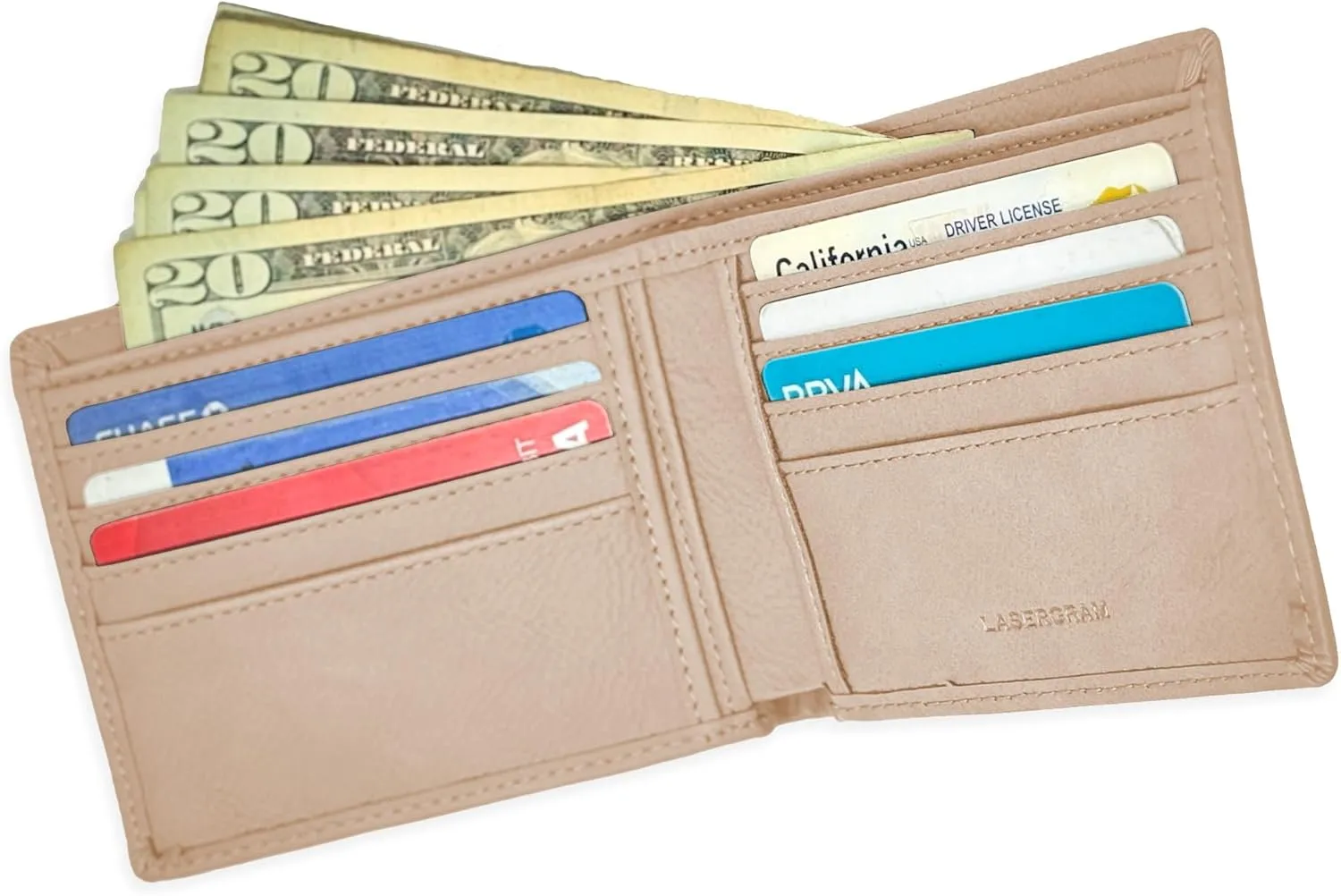 LaserGram Faux Leather Bi-Fold Wallet, Basketball Slam Dunk Man, Personalized Engraving Included (Beige)