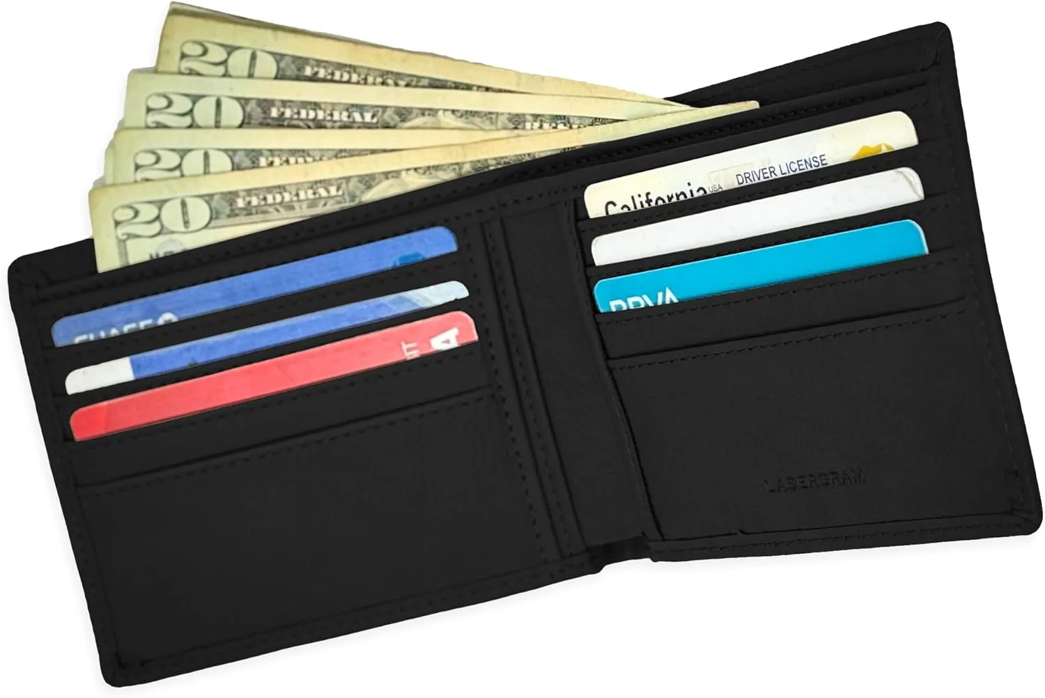 LaserGram Faux Leather Bi-Fold Wallet, Basketball Slam Dunk Man, Personalized Engraving Included (Black with Silver)