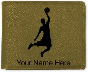 LaserGram Faux Leather Bi-Fold Wallet, Basketball Slam Dunk Man, Personalized Engraving Included (Camo Green)