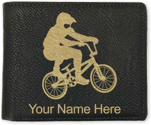 LaserGram Faux Leather Bi-Fold Wallet, BMX Rider, Personalized Engraving Included (Black with Gold)