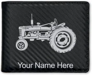 LaserGram Faux Leather Bi-Fold Wallet, Old Farm Tractor, Personalized Engraving Included (Carbon Fiber Black with Silver)