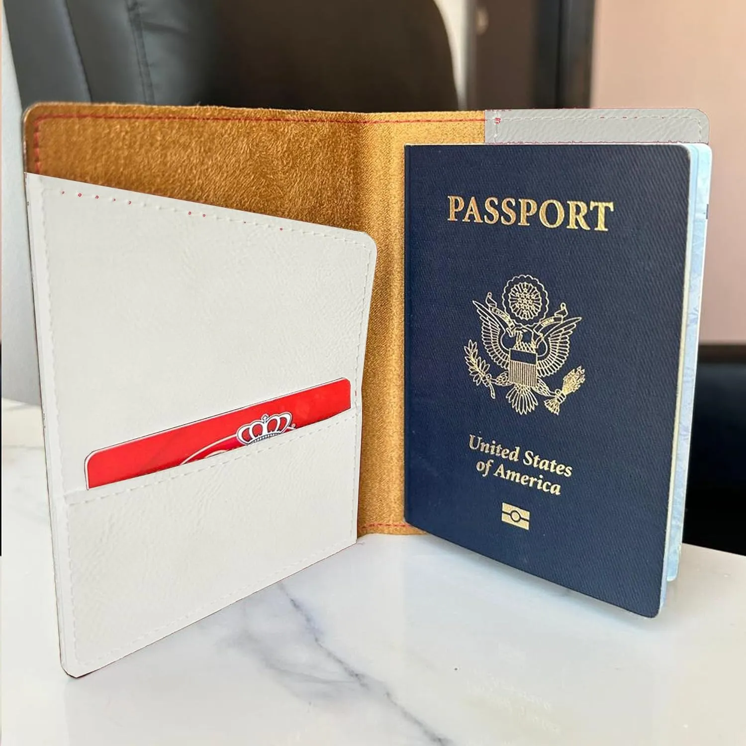 LaserGram Faux Leather Passport Holder, Basketball Slam Dunk Woman, Personalized Engraving Included (White)