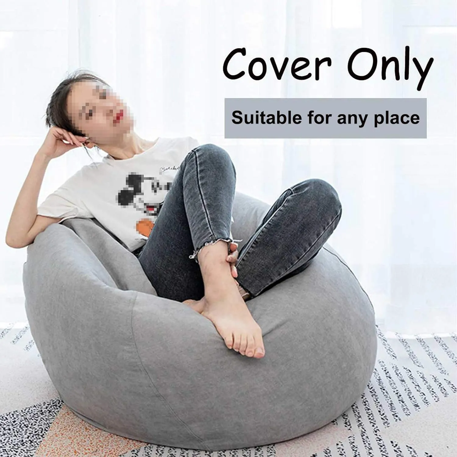 Lazy Sofa Cover Without Filler for Adults and Children Armchair Cover Complies with Ergonomic Design with Hidden Zip Design 3 Sizes,Black,S