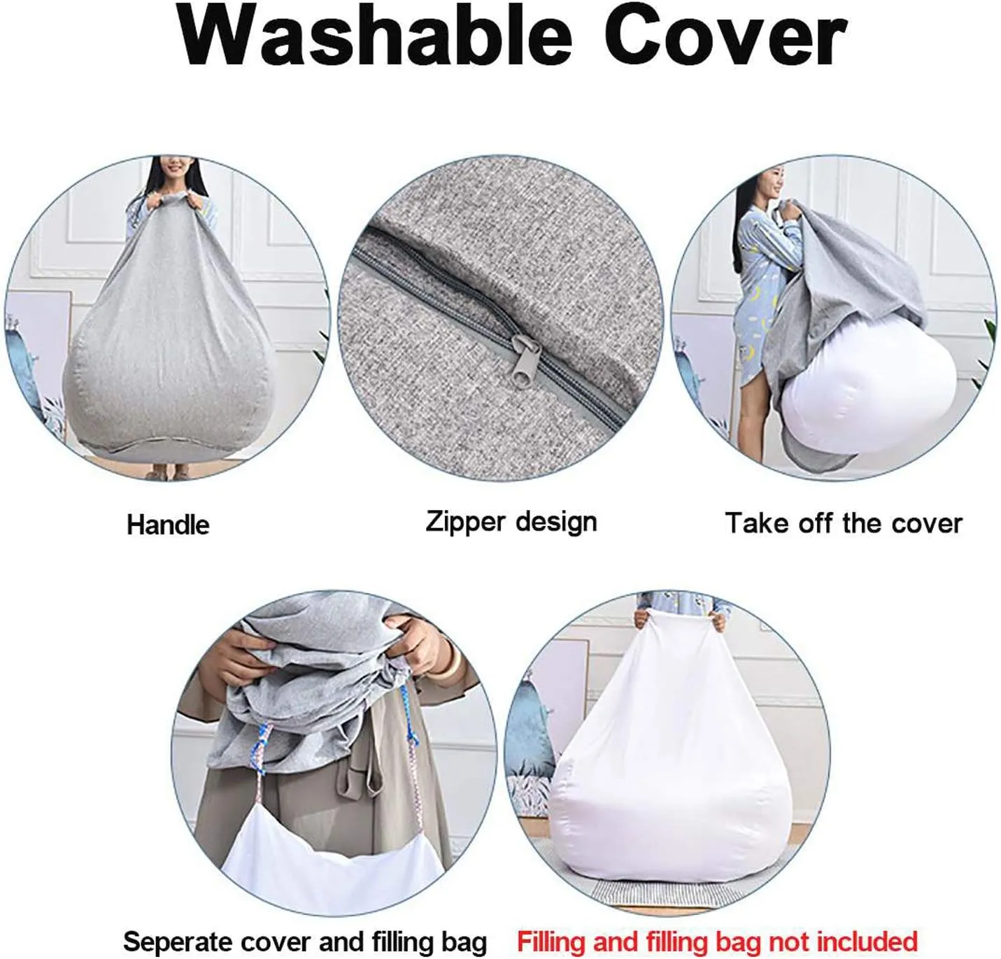 Lazy Sofa Cover Without Filler for Adults and Children Armchair Cover Complies with Ergonomic Design with Hidden Zip Design 3 Sizes,Black,S