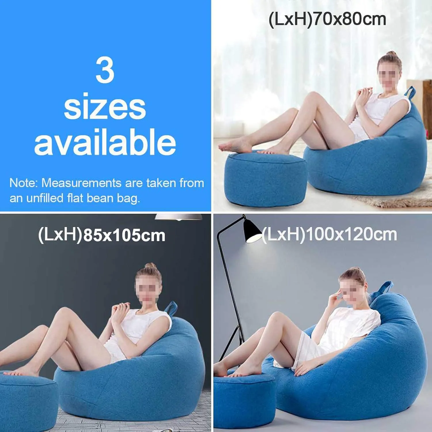 Lazy Sofa Cover Without Filler for Adults and Children Armchair Cover Complies with Ergonomic Design with Hidden Zip Design 3 Sizes,Black,S