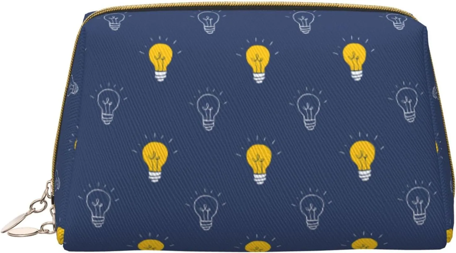Leather Makeup Bag, blue Light Bulbs Pattern Cosmetic Bags Travel Toiletry Bag for Women, Make up Bag, Large Capacity Makeup Bag Organizer, Cute Makeup Pouch Makeup Case