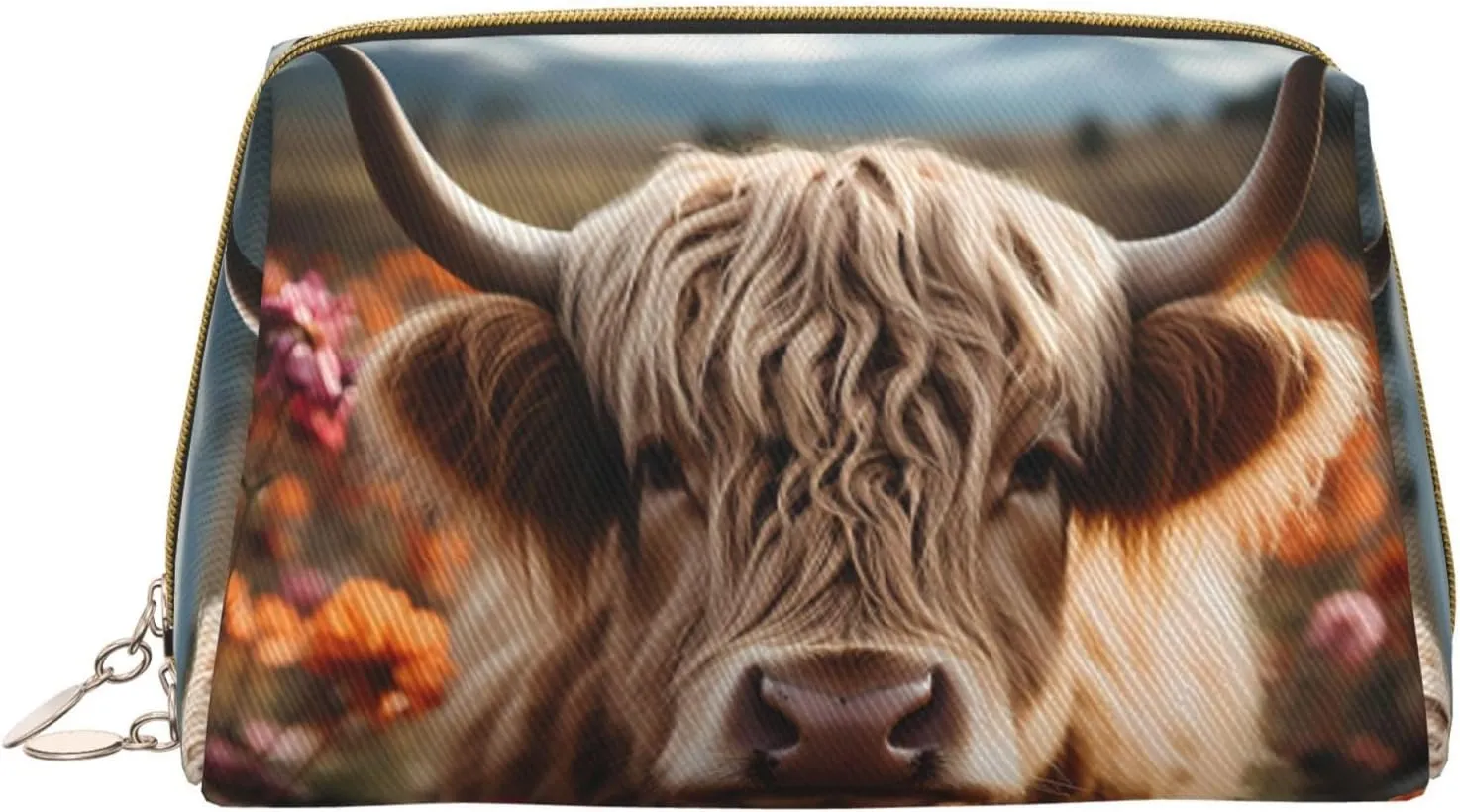 Leather Makeup Bag, Realistic Flower Cow Cosmetic Bags Travel Toiletry Bag for Women, Make up Bag, Large Capacity Makeup Bag Organizer, Cute Makeup Pouch Makeup Case