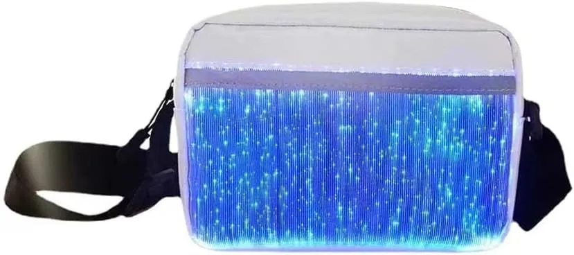 LED Crossbody Bag Light up Purse 7 Colors Luminous Glow Handbags Leather Shoulder Bag (White)
