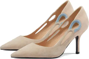 LEHOOR Women Kitten Heel Pumps Pointed Toe Suede Stilettos High Heel Dress Shoes Rainbow Slip On 2.5”Heels Cutout Sandals Multicolor Patchwork for Bridal Wedding Office Ladies Evening Party 4-11 M US