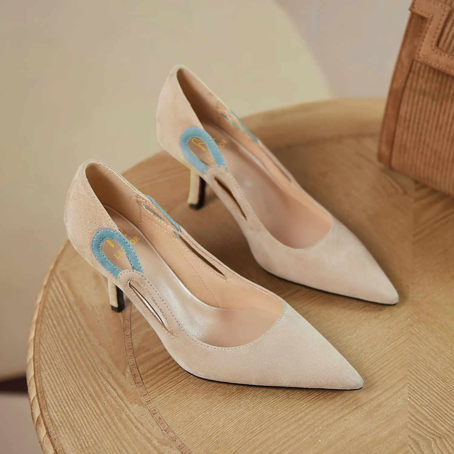 LEHOOR Women Kitten Heel Pumps Pointed Toe Suede Stilettos High Heel Dress Shoes Rainbow Slip On 2.5”Heels Cutout Sandals Multicolor Patchwork for Bridal Wedding Office Ladies Evening Party 4-11 M US