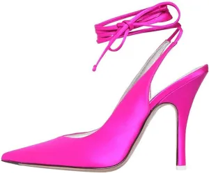 LEMUTISME Women's Sexy Pointed Toe Pumps Summer Lace-up Satin Stiletto High Heels Dressy Slingback Shoes for Party Evening