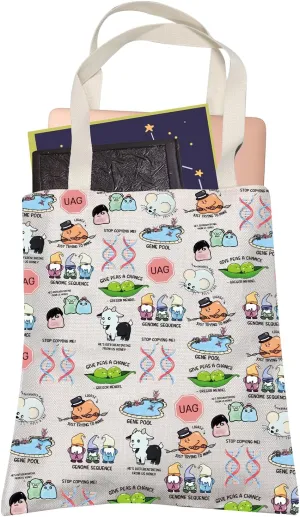 LEVLO Genetics Pun Tote Bag Biology Lab Merchandise Give Peas A Chance Shopping Bag for Friends Female Friendship Gifts