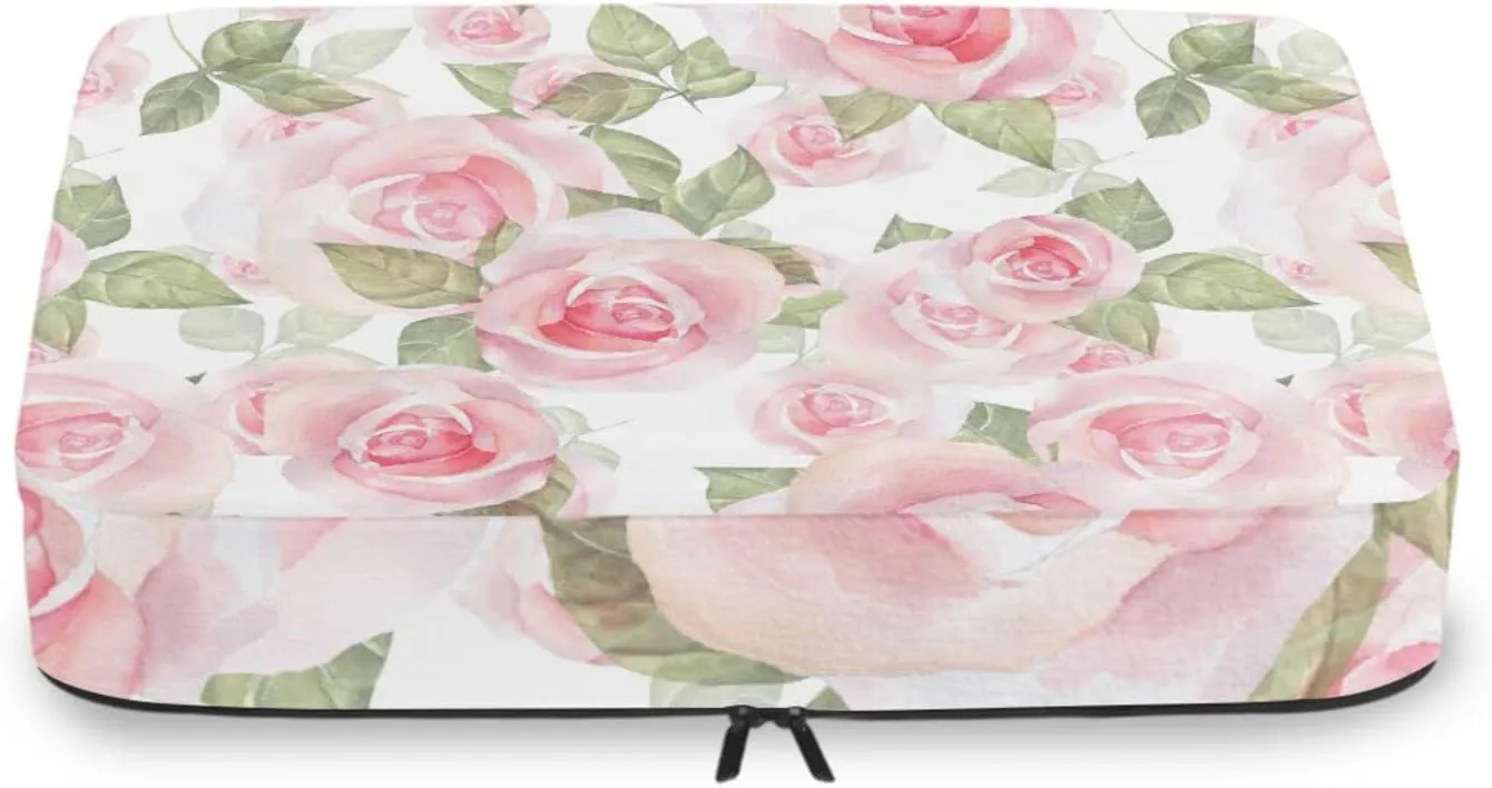 Light Pink Roses with Green Leaves on White Floral Seamless Pattern 4 PCs Set Packing Bags, Luggage Organizer Bag, Portable Cube Toiletry bag, Durable Travel Cosmetic Storage Bag for Men Women