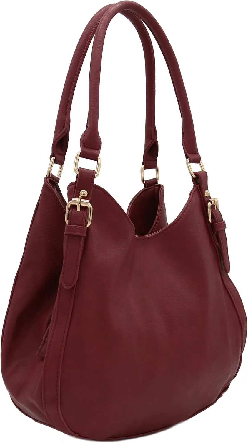 Lightweight 3 Compartment Faux Leather Medium Hobo Bag
