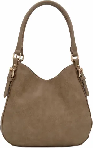 Lightweight 3 Compartment Faux Leather Medium Hobo Bag