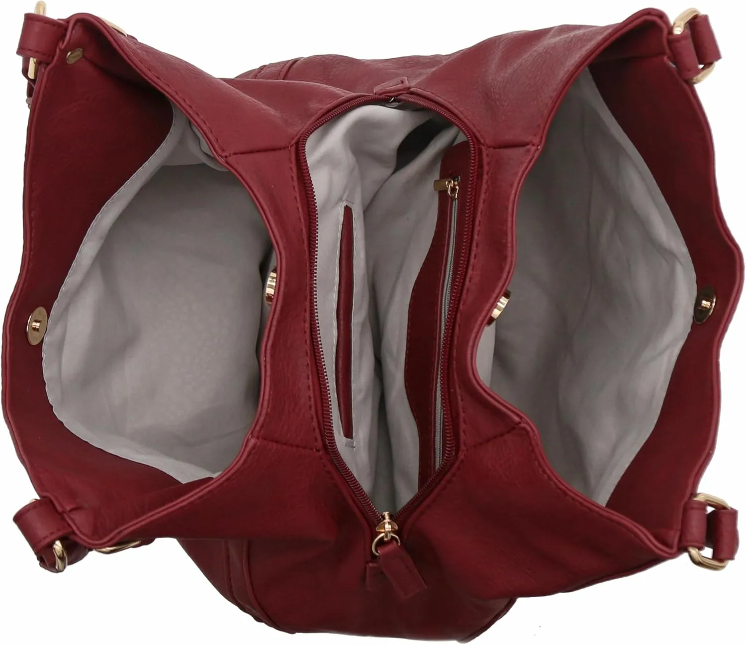 Lightweight 3 Compartment Faux Leather Medium Hobo Bag