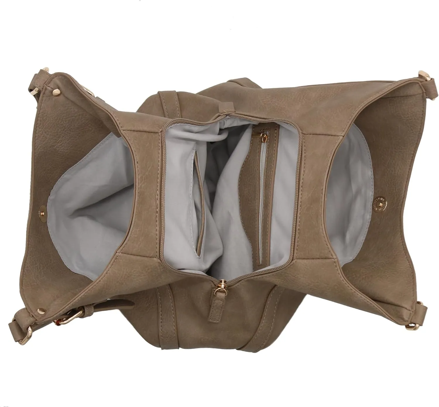 Lightweight 3 Compartment Faux Leather Medium Hobo Bag