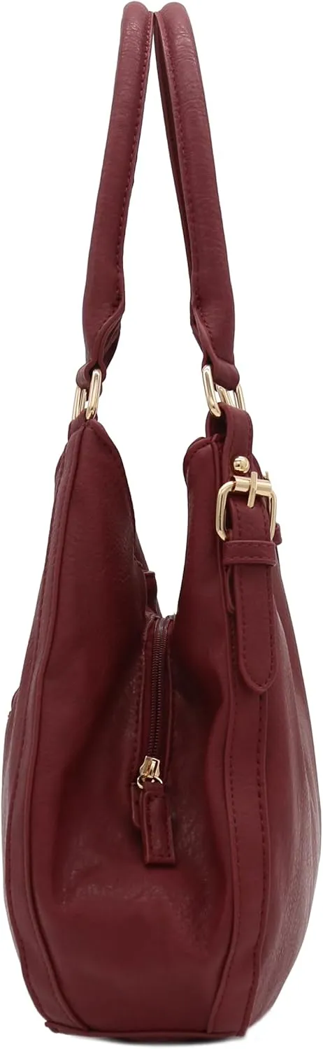 Lightweight 3 Compartment Faux Leather Medium Hobo Bag
