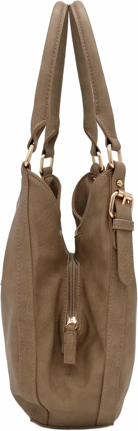 Lightweight 3 Compartment Faux Leather Medium Hobo Bag