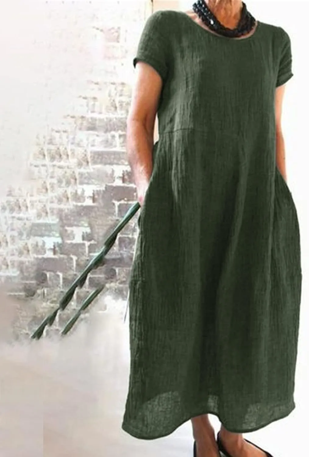 Linen Dresses for Women 2025 Flowy V Neck Short Sleeve Casual Plus Size Maxi Dress Summer Beach Sundresses