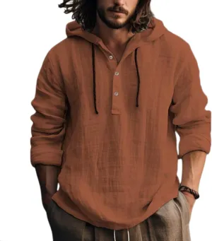 Linen Shirts for Men Lightweight Hoodie Casual Long Sleeve Loose Fit Breathable Sports Button Big Tall Party Tops