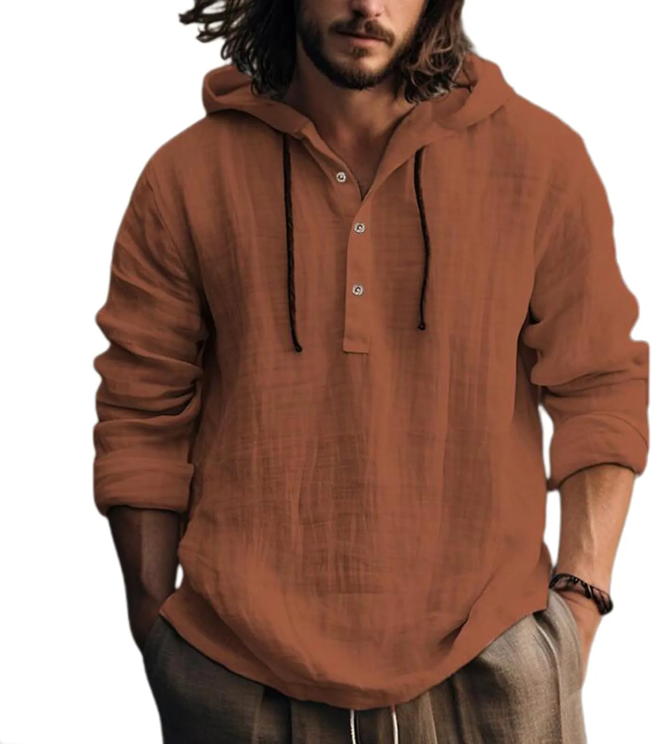 Linen Shirts for Men Lightweight Hoodie Casual Long Sleeve Loose Fit Breathable Sports Button Big Tall Party Tops