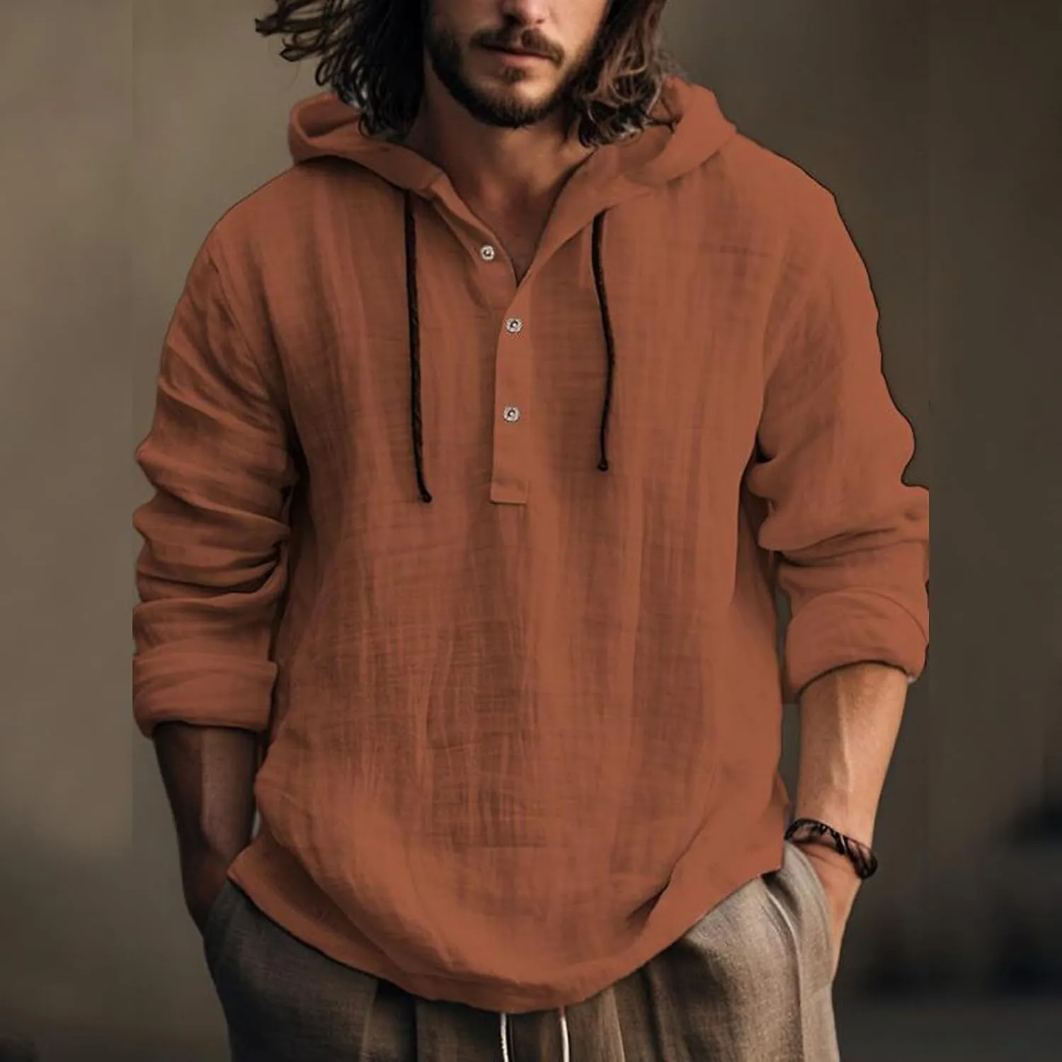 Linen Shirts for Men Lightweight Hoodie Casual Long Sleeve Loose Fit Breathable Sports Button Big Tall Party Tops