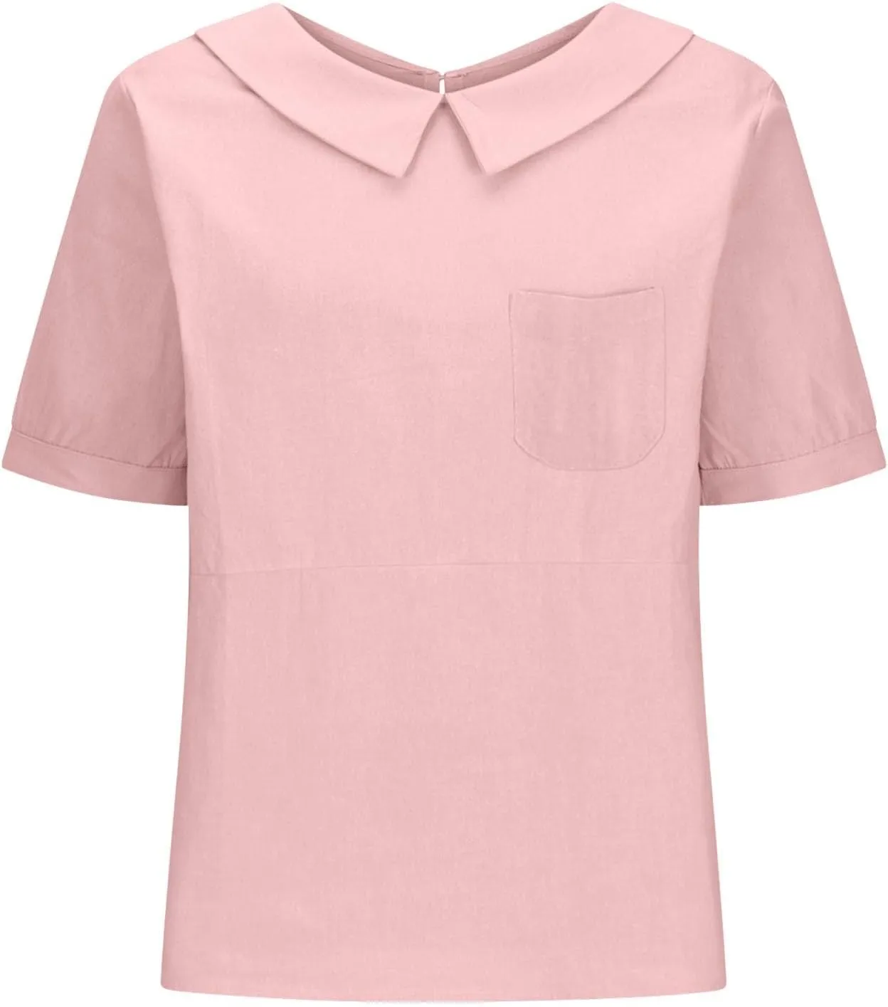 Linen Shirts for Women Summer Lightweight Short Sleeve Floral Tunics Cute Collared Tops Business Work Casual Blouses