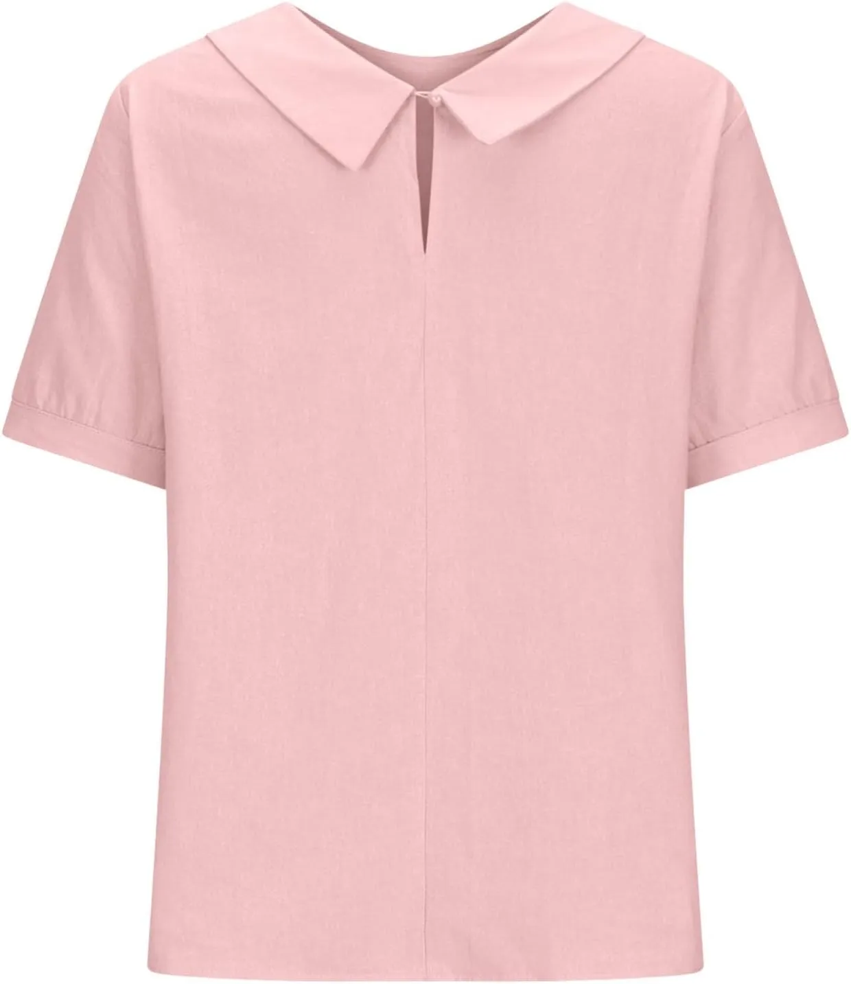 Linen Shirts for Women Summer Lightweight Short Sleeve Floral Tunics Cute Collared Tops Business Work Casual Blouses