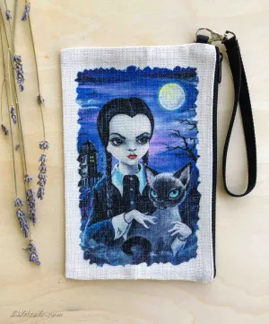 Linen Wallet "Wednesday & her Cat Thursday"