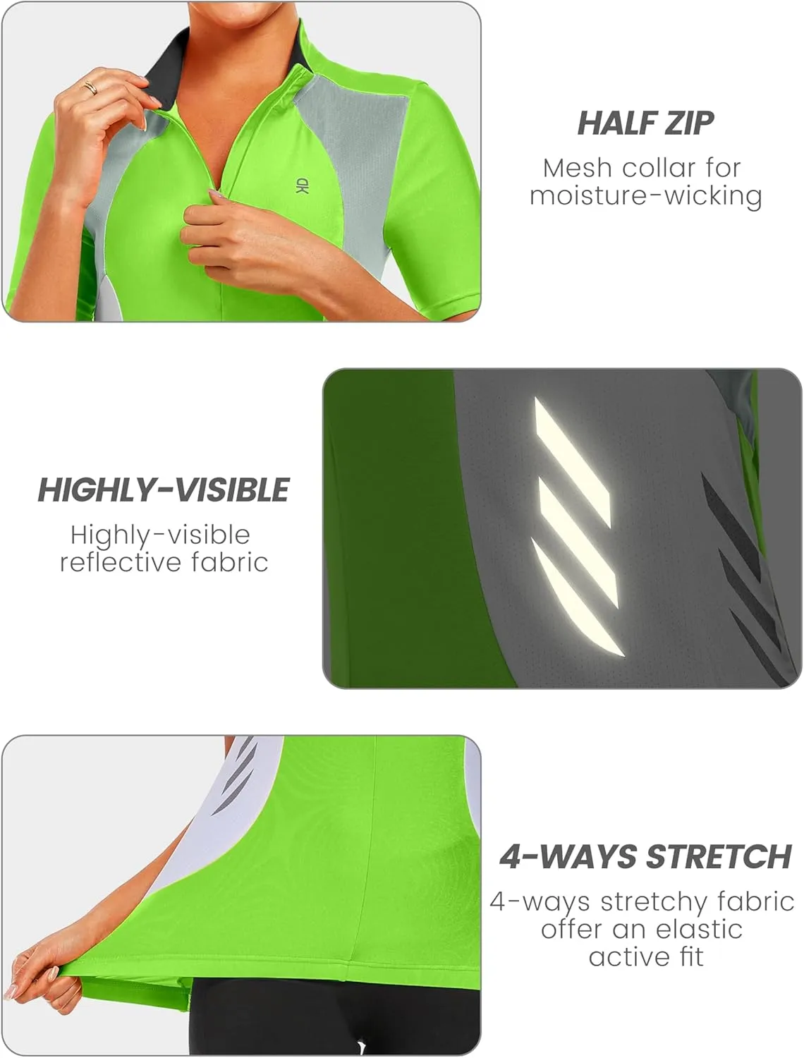 Little Donkey Andy Women's Half Zip Breathable Cycling Vests Reflective Sleeveless Jerseys Shirts Running 4 Rear Pockets