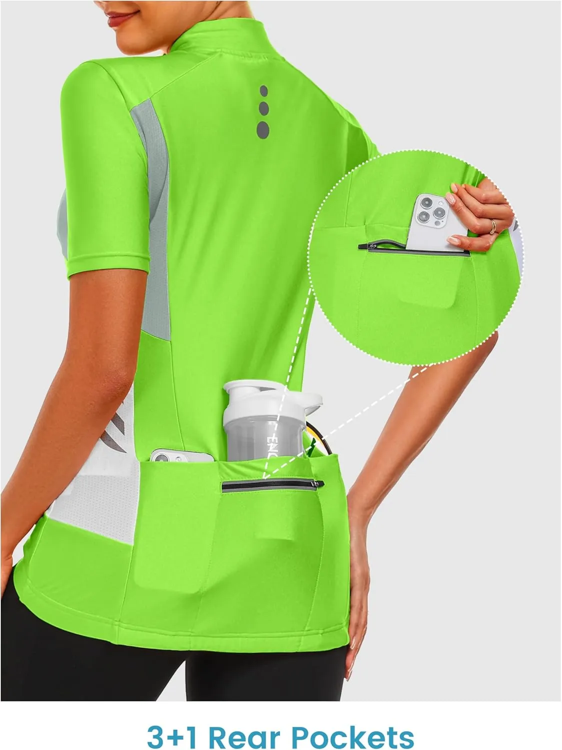Little Donkey Andy Women's Half Zip Breathable Cycling Vests Reflective Sleeveless Jerseys Shirts Running 4 Rear Pockets