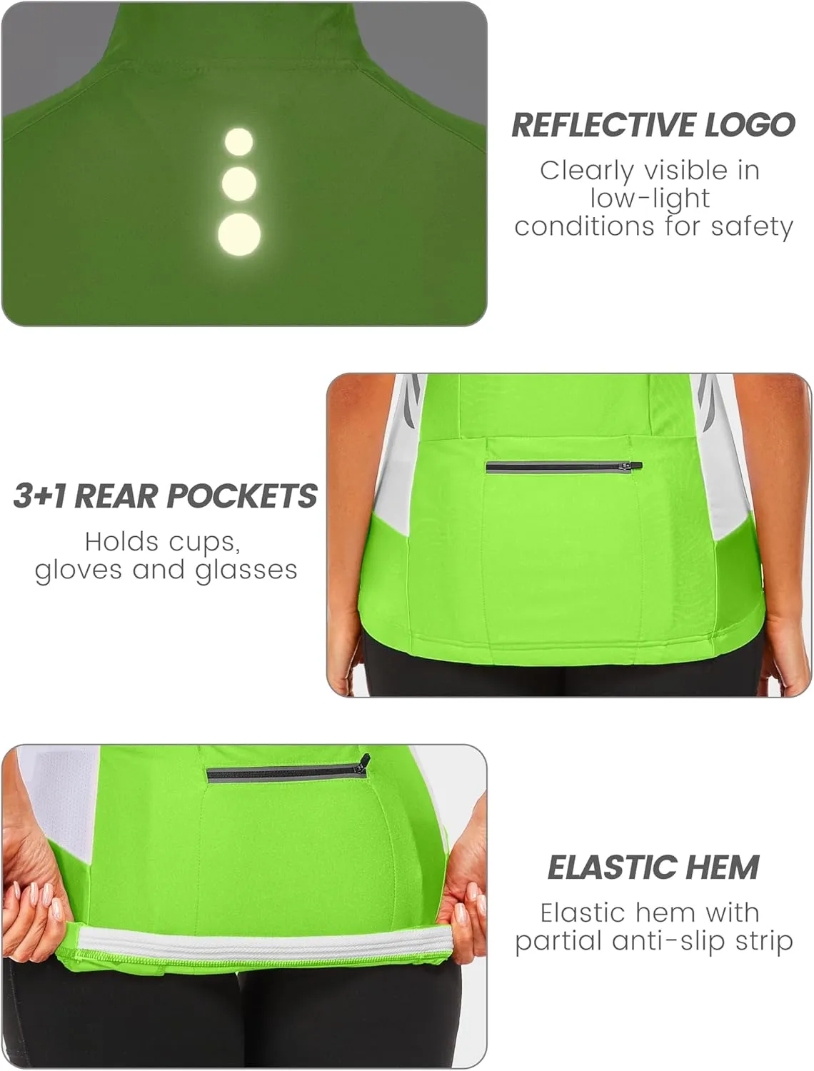 Little Donkey Andy Women's Half Zip Breathable Cycling Vests Reflective Sleeveless Jerseys Shirts Running 4 Rear Pockets