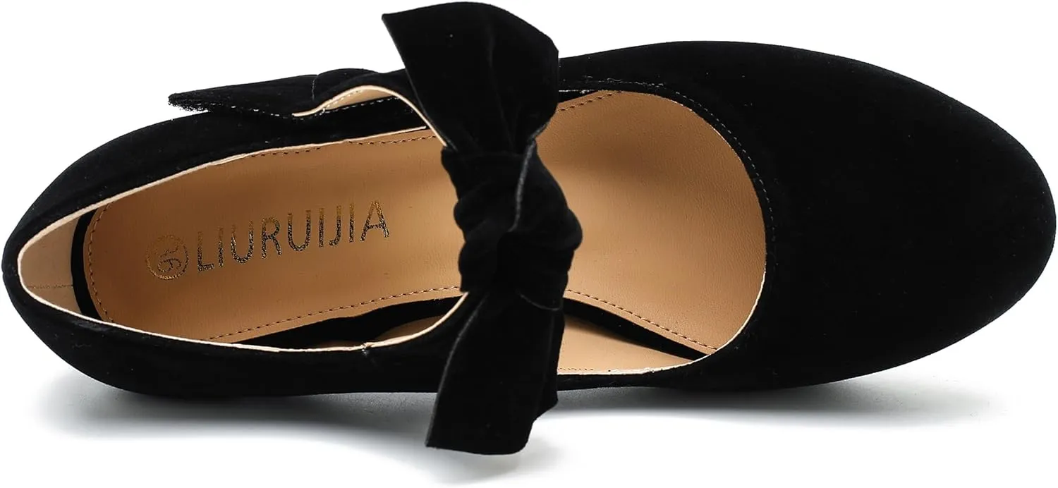 LIURUIJIA Women's Bow Platform Heels Mary Jane Pumps Ladies Sexy Cute Dressy Shoes for Wedding Work Party
