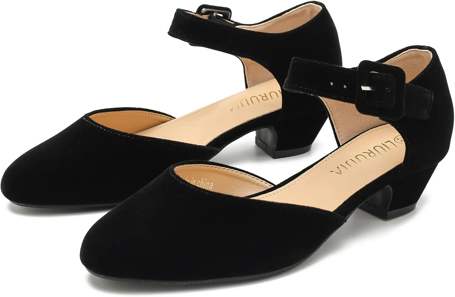 LIURUIJIA Women's Closed Toe Low Heel Dress Shoes Ankle Strap D'Orsay Work Office Comfortable Pumps