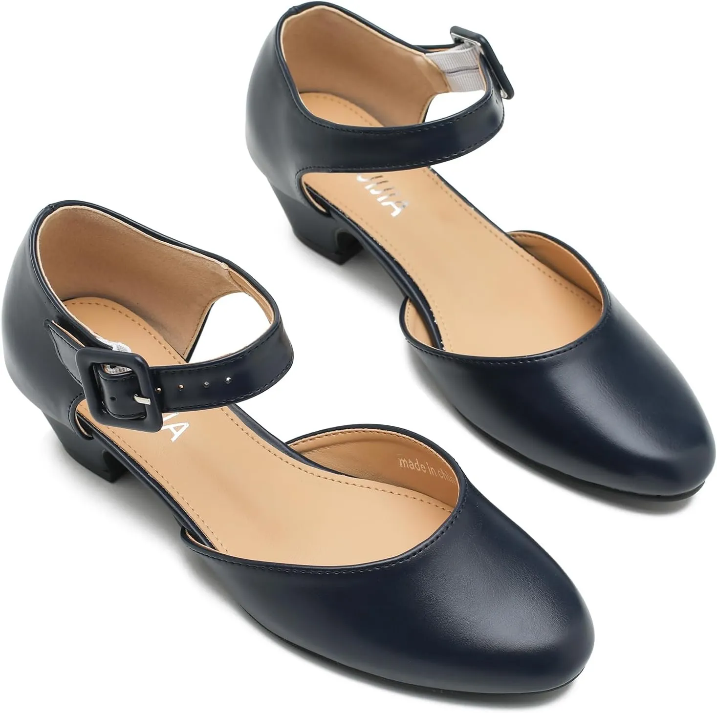 LIURUIJIA Women's Closed Toe Low Heel Dress Shoes Ankle Strap D'Orsay Work Office Comfortable Pumps