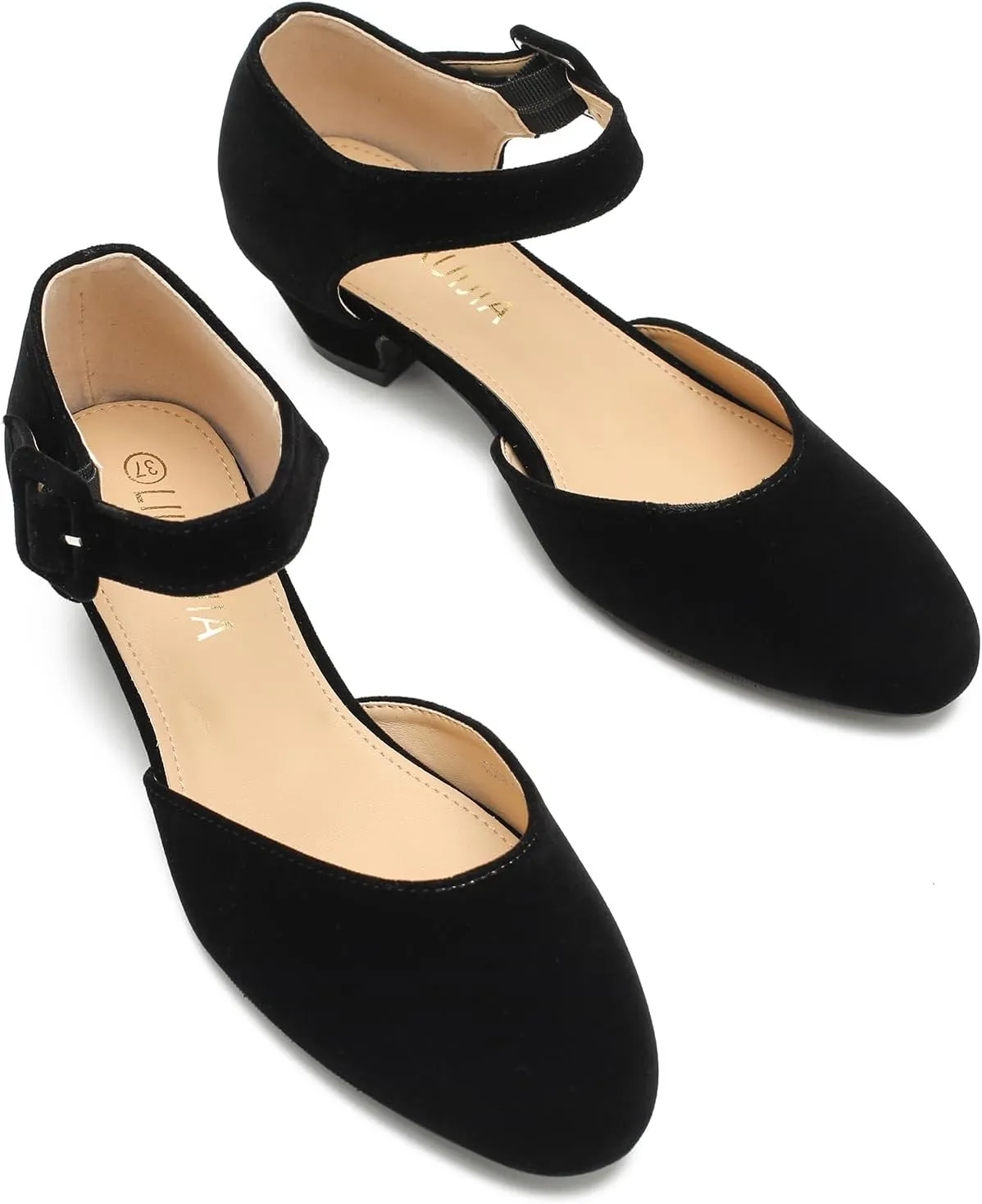 LIURUIJIA Women's Closed Toe Low Heel Dress Shoes Ankle Strap D'Orsay Work Office Comfortable Pumps