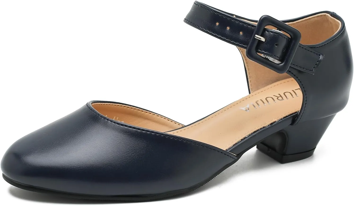 LIURUIJIA Women's Low Chunky Heel Dress Shoes Closed Toe Comfortable Heels D'Orsay Work Office Pumps Navy Blue US 10