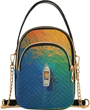 Lonely Canoe Gradient Blue Green trendy crossbody sling bags for women with multi pockets handbags for women for mothers
